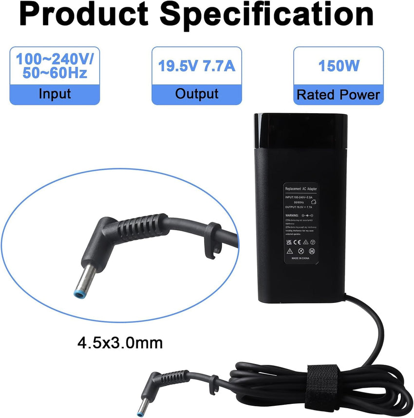 200W Laptop Charger for HP Pavilion Omen Black