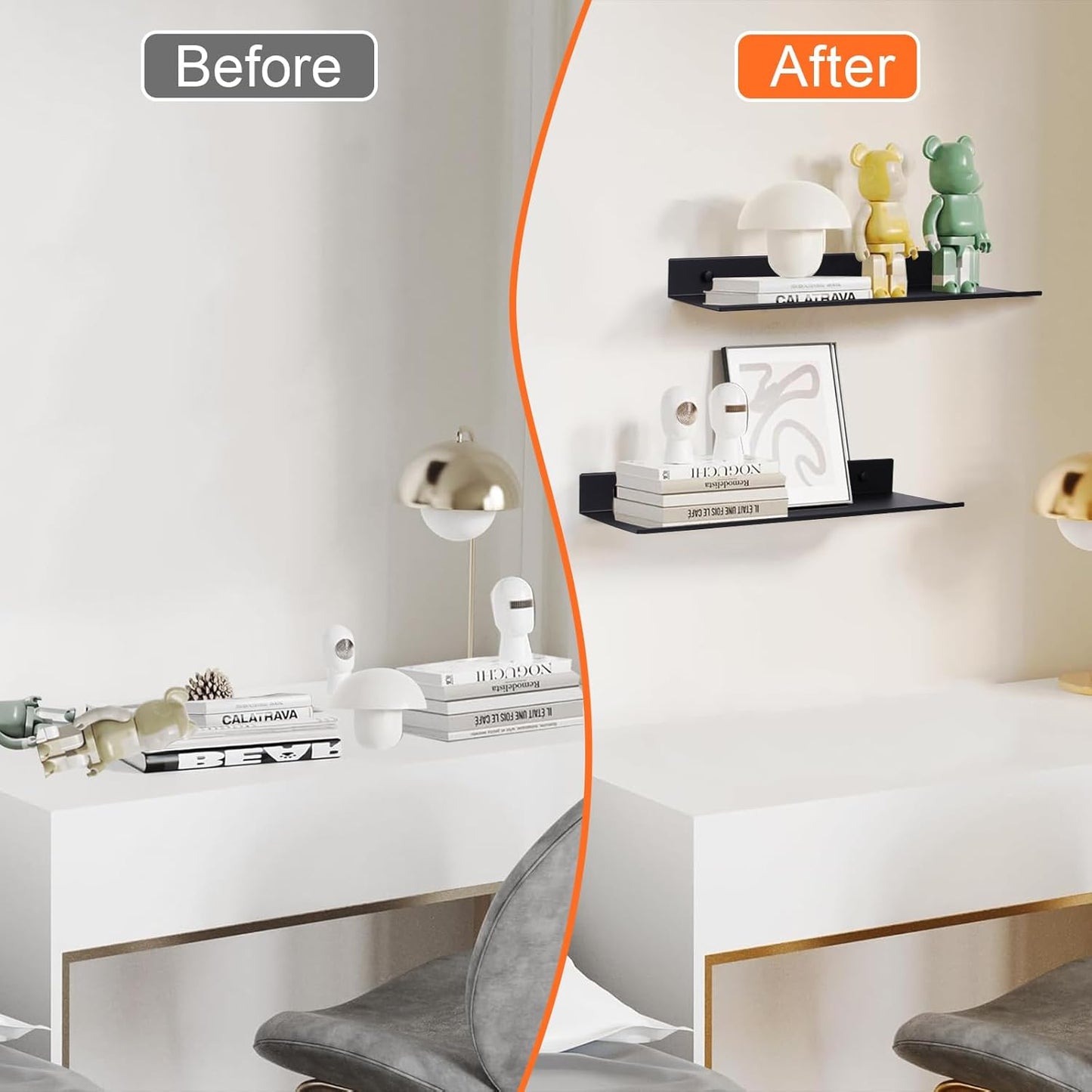 YUET Bathroom Shelf 2 Pack Wall Mounted Ã¢ÂÂ Black 30cm