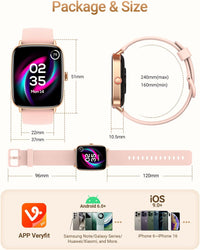 Smart Watch Fitness Tracker HD Screen SpO2 Heart Rate Monitor Black 1.85-inch