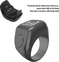 Electronic Finger Counter Smart Tasbeeh Digital Tasbih Vibration Reminder Touch Control 0.42in Screen Black