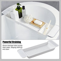 Expandable Drain Bath Shelf Caddy Tray, Multifunctional Plastic Bathtub Tray Bathroom Organizer Simple Stylish Bathtub Storage Rack for Candle Towel, Book, Wine, Phone, Shower (Grey)