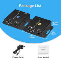 HDMI Extender Over Ethernet Cat5e/6 200ft Transmitter Receiver 1080p@60Hz PoC