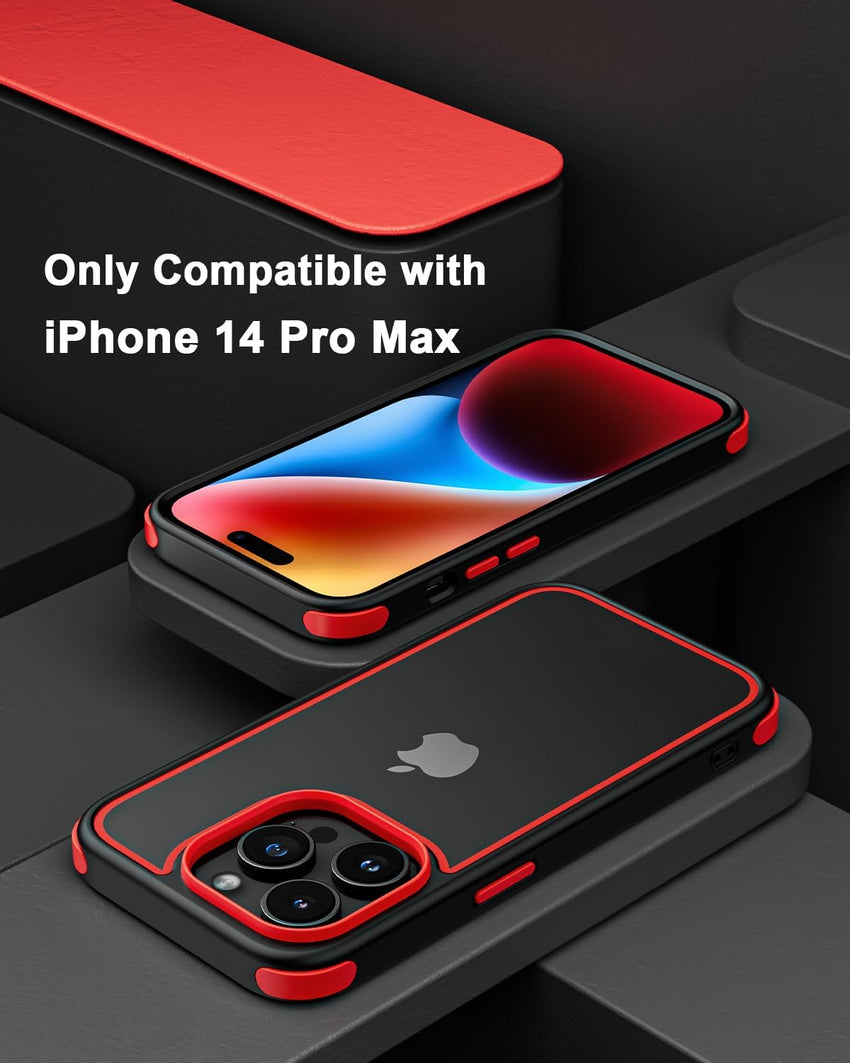 Mobnano for iPhone 14 Pro Max Crystal Clear Case, with Multicolor Protective Shockproof Bumpers, Not Yellowing Anti Scratch Transparent Hard PC Back & Soft Silicone TPU Frame Cover (Black/Red)