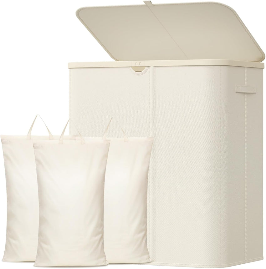 Lifewit 165L 3-Section Laundry Basket with Lid White