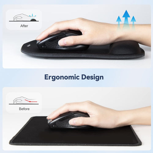 TECKNET 3 Pack Gaming Ergonomic Mouse Pad with Wrist Support Black | Soft Memory Foam, Fast Rebound, Pain Relief Waterproof Surface, Non-slip Base