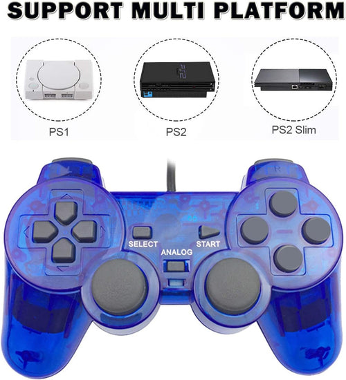 Hovlian 2 Pack PS2 Wired Controllers Double Shock Gamepad â Clear Blue & Clear Green