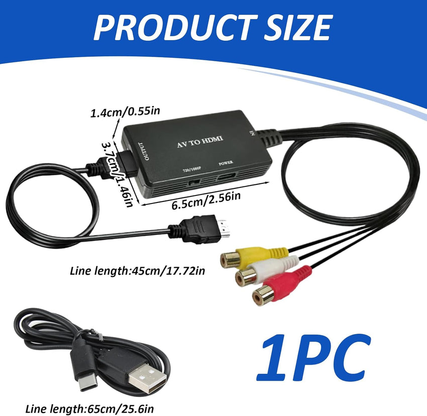 Clydewy RCA to HDMI Converter AV to HDMI Adapter 720P/1080P RCA Composite CVBS Adapter for PS2 PS3 STB Xbox VHS VCR PC Laptop TV Blue-Ray DVD Players AV Red Yellow and White Cable Multi Port