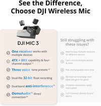 DJI Mic 3 (1 TX + 1 RX), Wireless Lavalier Mic for iPhone/Camera/Android, Ultralight, Extended Operating Time & Fast Charging, 400m Transmission, Noise Cancelling, Vlog, Streaming