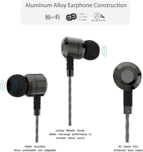 Okun G50MW HD Earphones, Metal In-Ear Headphones Earphones High Sensitivity Microphone - Noise Isolating