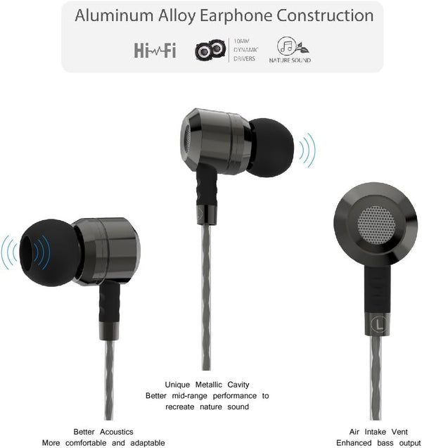 Okun G50MW HD Earphones, Metal In-Ear Headphones Earphones High Sensitivity Microphone - Noise Isolating