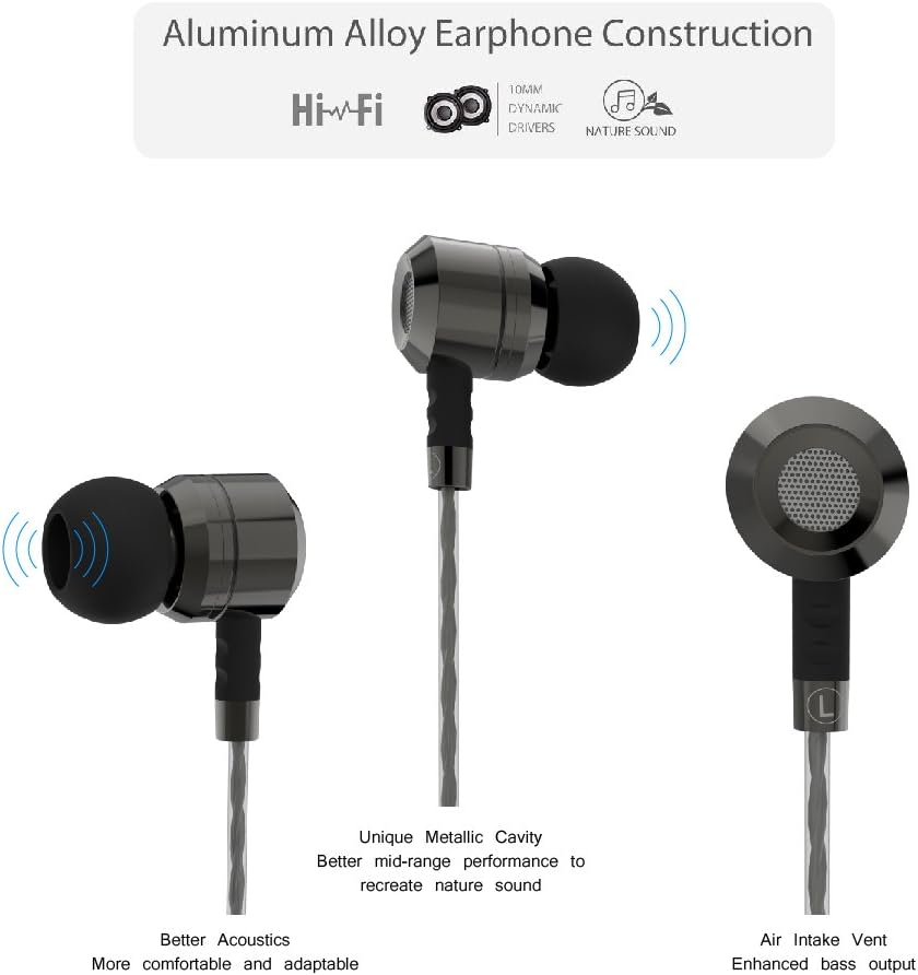 Okun G50MW HD Earphones, Metal In-Ear Headphones Earphones High Sensitivity Microphone - Noise Isolating