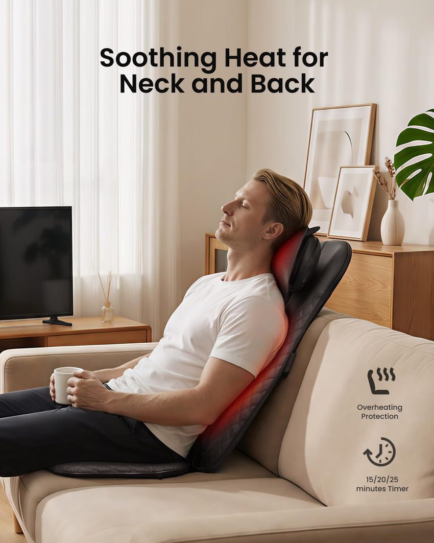 RENPHO Back Massager with Heat, Shiatsu Massage Chair, Full Back Massager Deep Tissue Kneading, Massager Seat Vibration, Height Adjustable Use at Home & Office