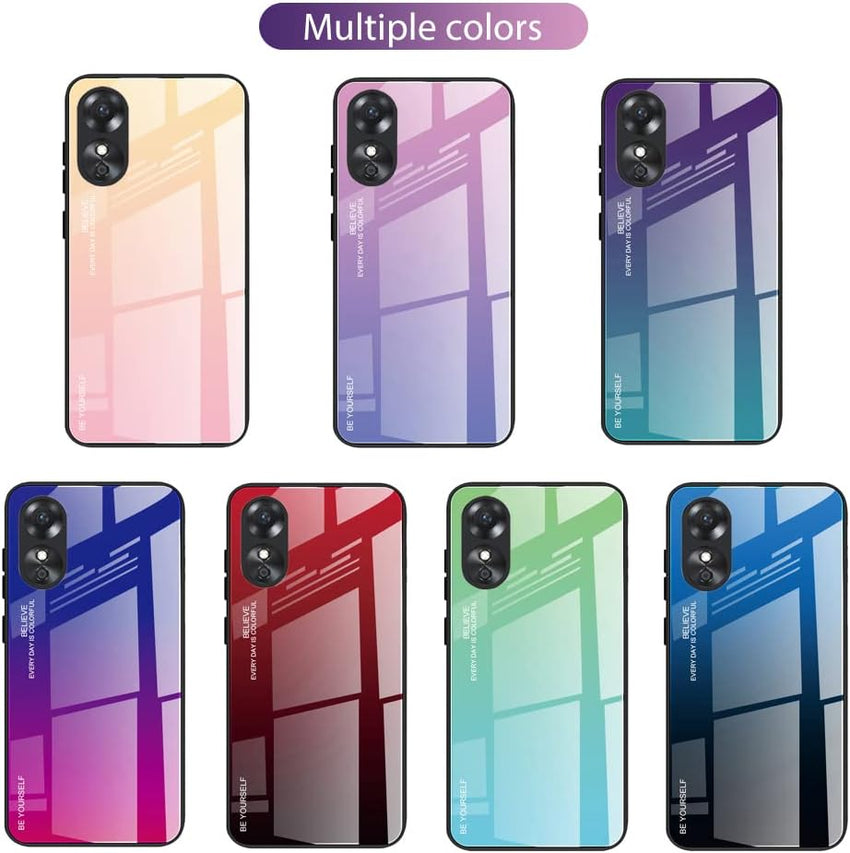 Case BLUE BLACK GRADIENT for Oppo A78 5G, Gradient Tempered Glass Back Case and Shockproof Silicone Tpu Protective Phone Case Cover (Blue/red)