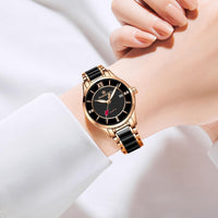 Ladies Ceramic Watch Diamond Accents Water Resistant Small Wrist White