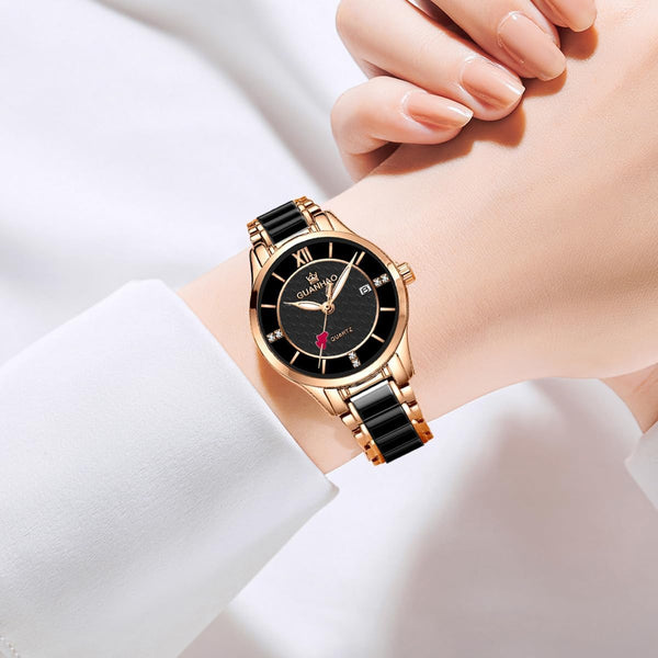 Ladies Ceramic Watch Diamond Accents Water Resistant Small Wrist White