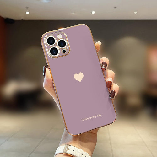 Teageo for iPhone 15 Pro Max Case Girl Women Cute Girly Love-Heart,Lavender | with Screen Protector [2 Pack] Luxury Gold Soft Cover Camera Protection Silicone Shockproof Phone Case iPhone 15 Pro Max