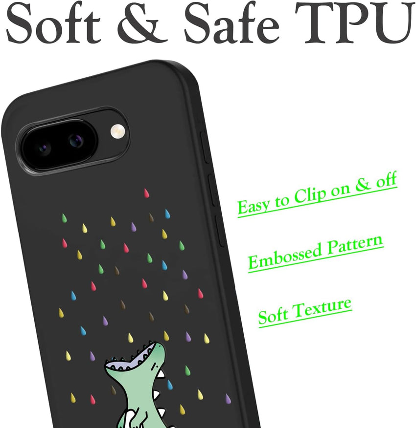 Unov Case Compatible with Pixel 9a (2025) 5G Case with Rino Dragon Rainbow Dinosaur Cute Design Soft TPU Shock Absorption Slim Embossed Pattern Protective Back Cover
