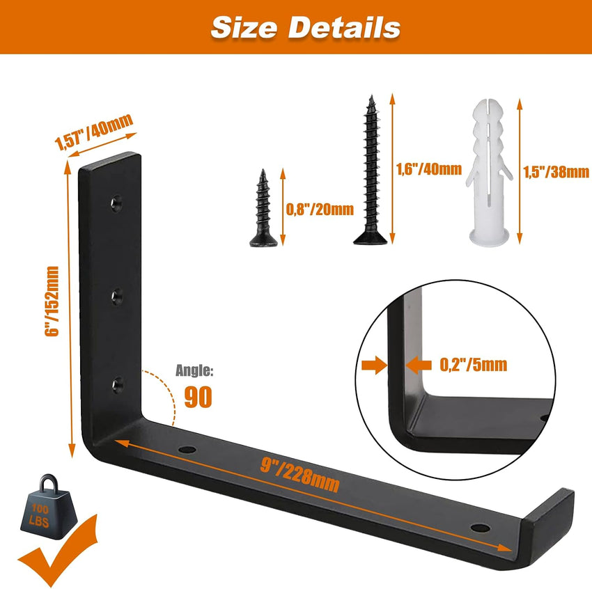 MLOQI 4 Pack Shelf Brackets Heavy Duty, 5mm Thick Shelf Supports with Lip for Shelves 9 inch