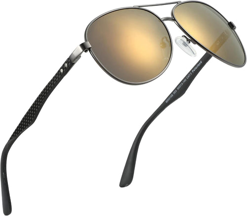 ZENOTTIC Pilot Polarised Sunglasses Mens Womens Carbon Fiber Metal Frame Mirrored UV400 Protection Unisex Classic Retro Style