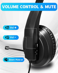 Grstltd Wired Headset with Mic for Laptop - Computer Headset for Kids Teens Adults with Noise Canceling Microphone & Volume Control - 3.5mm Stereo Headphones with Mute for Home Office Class