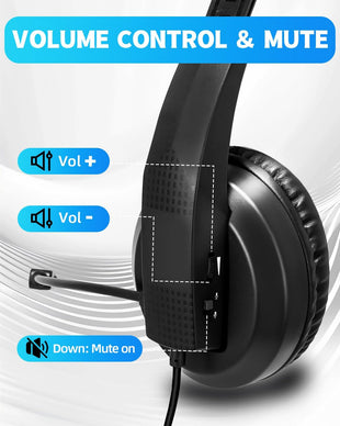 Grstltd Wired Headset with Mic for Laptop - Computer Headset for Kids Teens Adults with Noise Canceling Microphone & Volume Control - 3.5mm Stereo Headphones with Mute for Home Office Class