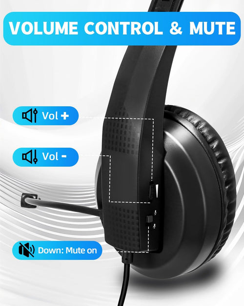 Grstltd Wired Headset with Mic for Laptop - Computer Headset for Kids Teens Adults with Noise Canceling Microphone & Volume Control - 3.5mm Stereo Headphones with Mute for Home Office Class