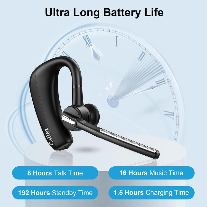 Callez Bluetooth Headset for iPhone Android Mobile Phone, Single Ear Bluetooth Earpiece V5.0 Handsfree with CVC8.0 Dual Mic ENC Noise Cancelling for Trucker Business Office Work