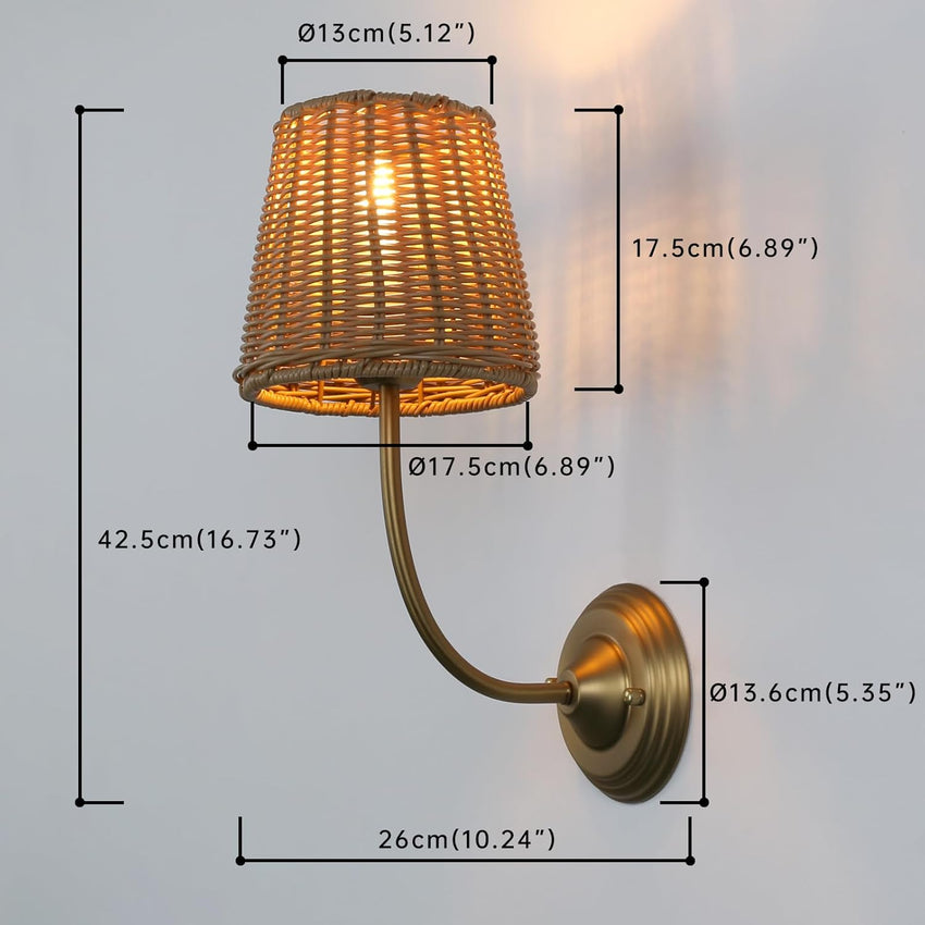 JIMUBEAM 1-Light Modern Wall Light with Imitation Rattan Woven Shade, Rustic Hardwired Boho Wall Sconce Lamp Fixture for Bedside Hallway Living Room Bedroom