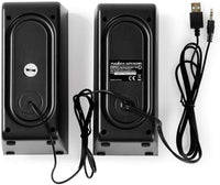 Nedis 18W 2.0 Gaming Speakers for PC & Laptop, USB & 3.5mm, Compact Stereo Sound with Volume Control - Black