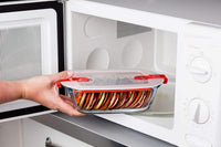 Pyrex 1451130 Cook & Heat-Set of Three 1.1L Rectangular Glass Food Microwave Airtight Lids-Storage Containers, Transparent/Green