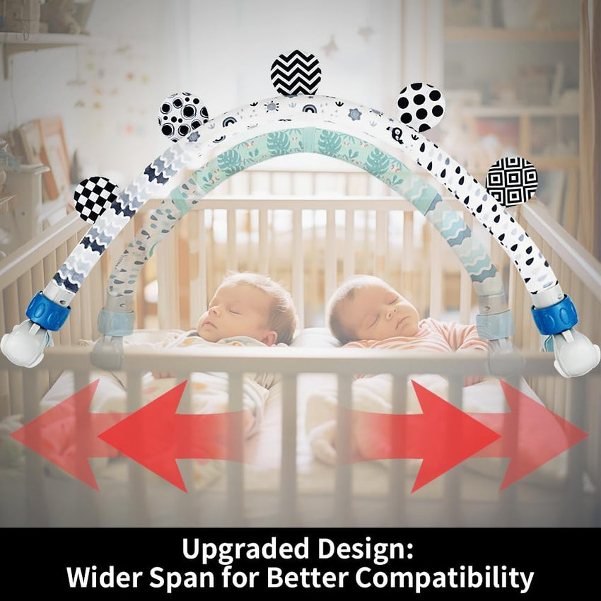 Baby Activity Arch Bassinet Toy, Black and White Travel Mobile Toy Bar with Rattle and Book, Strolle,Pram and Cot Attachment with Hanging Toys (Ocean)