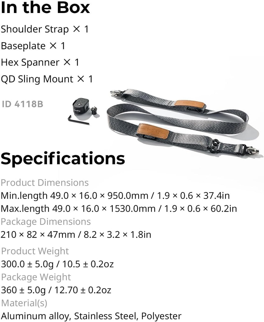 SMALLRIG RS 4 RS 3 RS 2 Weight-Reducing Shoulder Strap Compatible with Sling Handle for DJI, Gimbal Belt with QD Quick Release Buckles for DJI RS 4 Pro/RS 4/ RS 3 Pro/RS 3/ RS 2 Gimbal - 4118