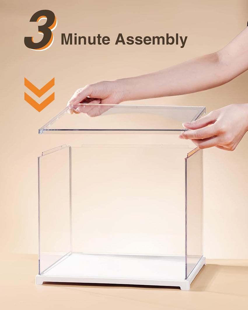 Rolife Acrylic Display Case 28.7 x 23.7 x 24.4 CM Dust Proof Clear Plastic Display Cabinet Cube Box Stackable for Minifigure Miniature House Model Kits Collectables Action Figures Storage DF03L