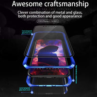 Case for iPhone 11 Pro Magnetic Adsorption Technology Cover Batman style design 9H Front and Back Tempered Glass 360Â° Full Body Shockproof Ultra Thin Metal Bumper - Silver