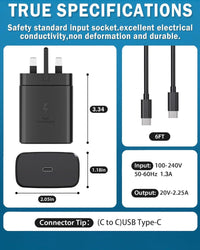 Samsung Fast Charger,45W USB C fast charger plug and cable For GalaxyS25, S24, S23, S22, S21,S20,S25 Ultra,S24 Ultra,S23 Ultra,S22 Ultra, S21 Ultra,A55 A54 A34 A15,Z Fold5/ Flip5