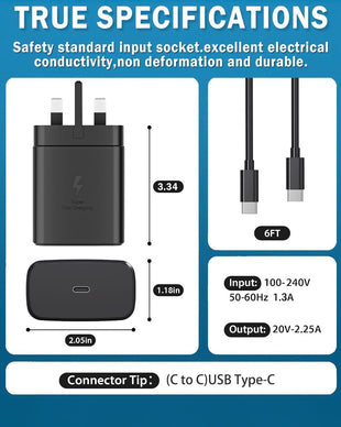 Samsung Fast Charger,45W USB C fast charger plug and cable For GalaxyS25, S24, S23, S22, S21,S20,S25 Ultra,S24 Ultra,S23 Ultra,S22 Ultra, S21 Ultra,A55 A54 A34 A15,Z Fold5/ Flip5