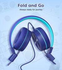 Cowyawn Kids Headphones, Toddler Headphones with Safe Volume Limiter 94dB, Wired School Headphones for Kid, 3.5mm Adjustable On-Ear Headphone for Boys/Girls/Children/Teens/iPad/Computer, Dark Blue