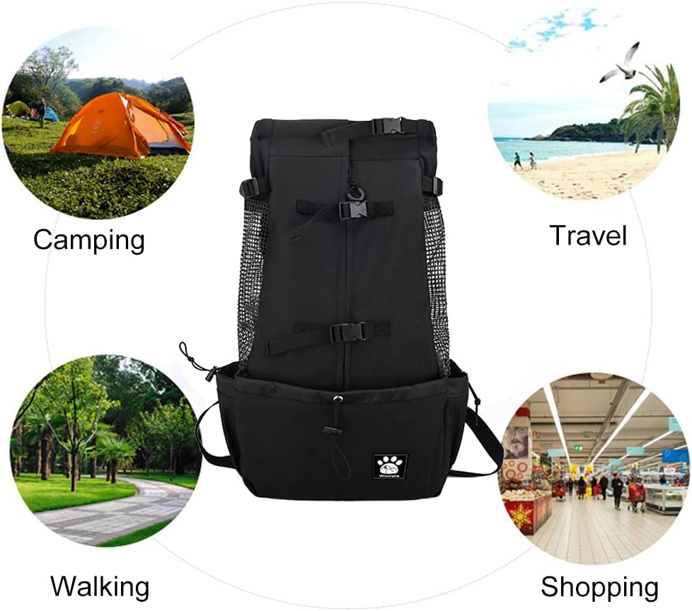 1-25KG Dog Carrier Bag with Drawstring Head Out Design, Ventilated Pet Backpack for Small Medium Dogs Daily Puppy Carrier for Walking Outdoor Safety/Comfortable/Lightweight (M-, Black)â¦