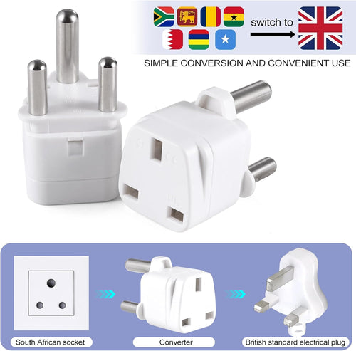2-Pack UK to South Africa Plug Adapters South Africa Power Converter Grounded Universal Travel Adapter 3 Pin South Africa, Ghana, Bahrain, Mauritius etc International Type M Plug (White)