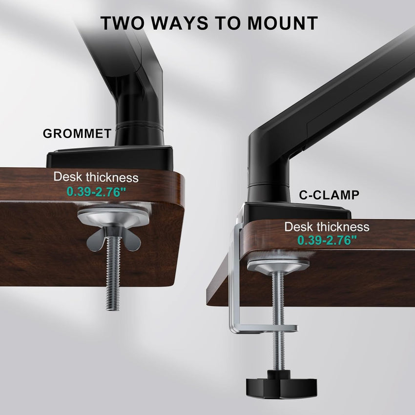 WALI Single Monitor Arm for 17-34 inch Screens, Ergonomic Gas Spring Monitor Arm Desk Mount up to 12 kg, Adjustable Computer Monitors Stand with Clamp and Grommet Base, VESA 75/100mm (GSMP001N), Black