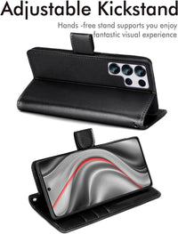 TECHGEAR For Samsung S25 Ultra Phone Case, Black PU Leather Wallet Case with RFID Blocking, Card Slots, Stand Function, Wrist Strap, Magnetic Closure, Shockproof Protection for Galaxy S25 Ultra 5G