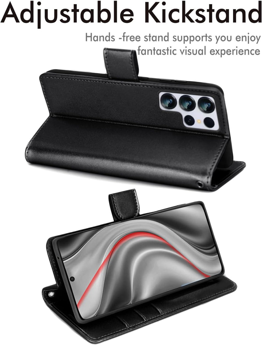 TECHGEAR For Samsung S25 Ultra Phone Case, Black PU Leather Wallet Case with RFID Blocking, Card Slots, Stand Function, Wrist Strap, Magnetic Closure, Shockproof Protection for Galaxy S25 Ultra 5G