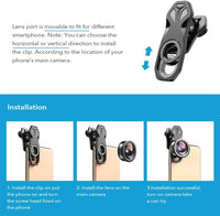 Apexel【Updated Version HD Phone Lens Kit-170°Super (Fisheye) Wide Angle,10X Macro Lens,110° Wide Angle2.0X Zoom Telephoto,195°Fisheye Lens for iPhone,Samsung and Most of Smartphone L-HB5V2