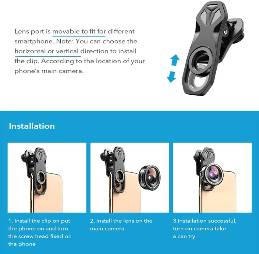 Apexel【Updated Version HD Phone Lens Kit-170°Super (Fisheye) Wide Angle,10X Macro Lens,110° Wide Angle2.0X Zoom Telephoto,195°Fisheye Lens for iPhone,Samsung and Most of Smartphone L-HB5V2