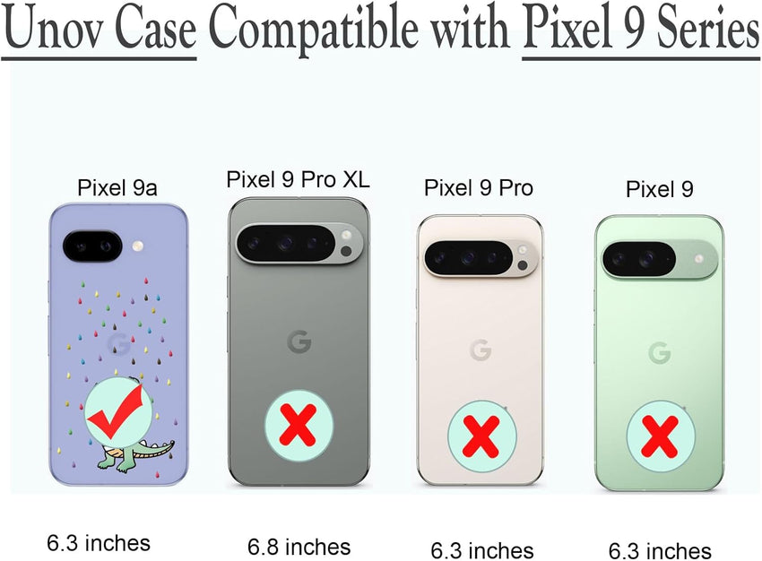 Unov Case Compatible with Pixel 9a (2025) 5G Case with Rino Dragon Rainbow Dinosaur Cute Design Soft TPU Shock Absorption Slim Embossed Pattern Protective Back Cover