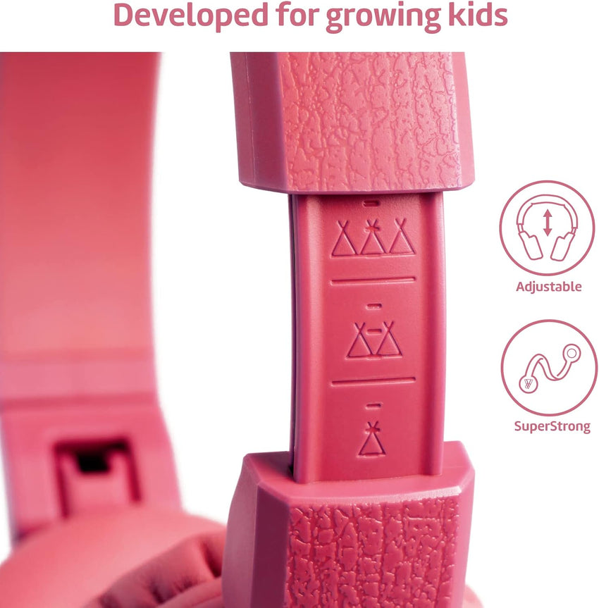 POGS kids headphones | The Elephant | Foldable and robust headphones for kids from 3 years with volume control, microphone, volume limiter 85 dB | Music-sharing function | 1m 3,5mm (pink wired)