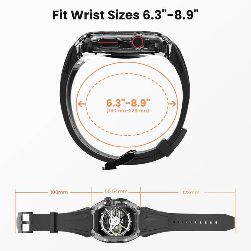 Delidigi Strap with Clear Case Compatible for Apple Watch 44mm 45mm, Men Rugged Case Protective Bumper Cover with TPU Band for iWatch Series 9 8 SE2 7 6 SE 5 4(NO SCREEN PROTECTOR INCLUDED!)