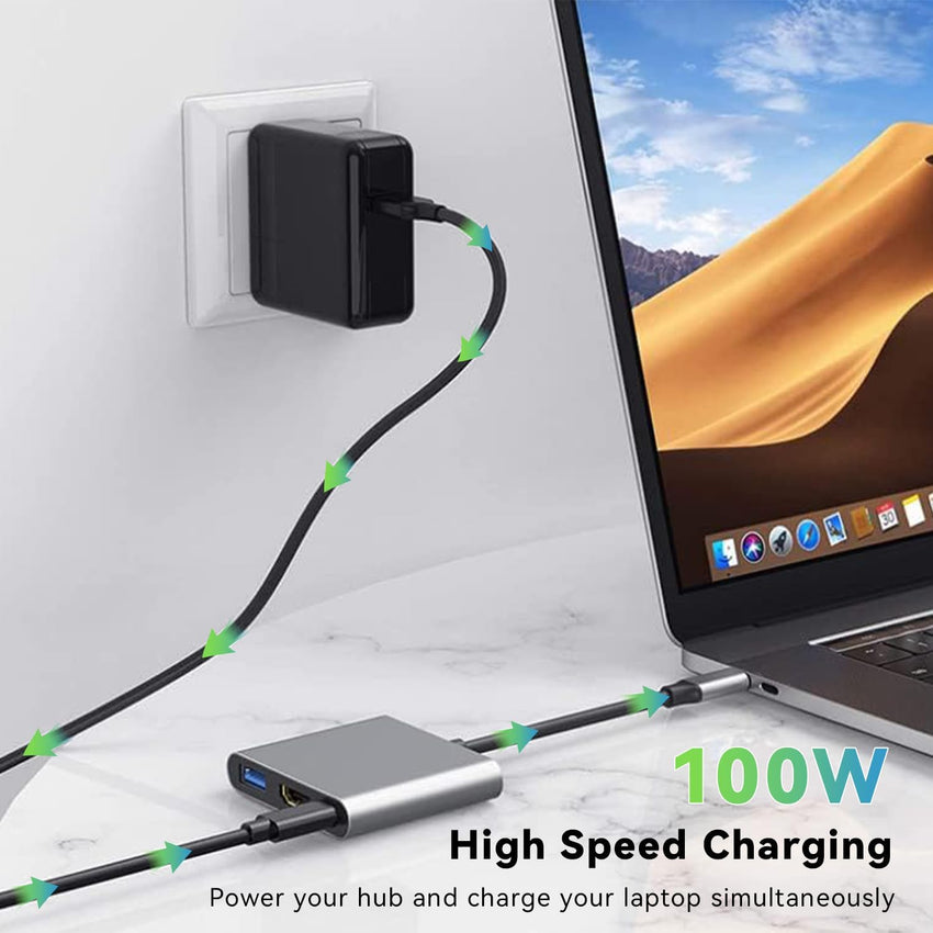 USB-C 4K HDMI Adapter - USB-C PD 100W, USB 3.0 Ports, MacBook, iPad Pro, Chromebook & Surface Convertor