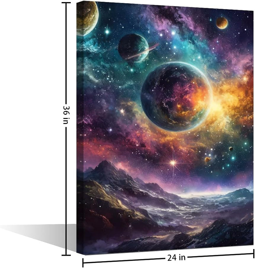 Planet Canvas Wall Art 1-Panel Milky Way Galaxy Print Framed Modern Home Decor â 36x24 in