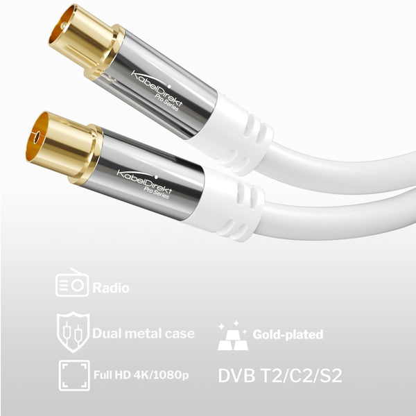 KabelDirekt â 4K Aerial TV Antenna Cable â 3ft, M/F, White | Male to female connectors for DVB-C, DVB-T, DVB-S